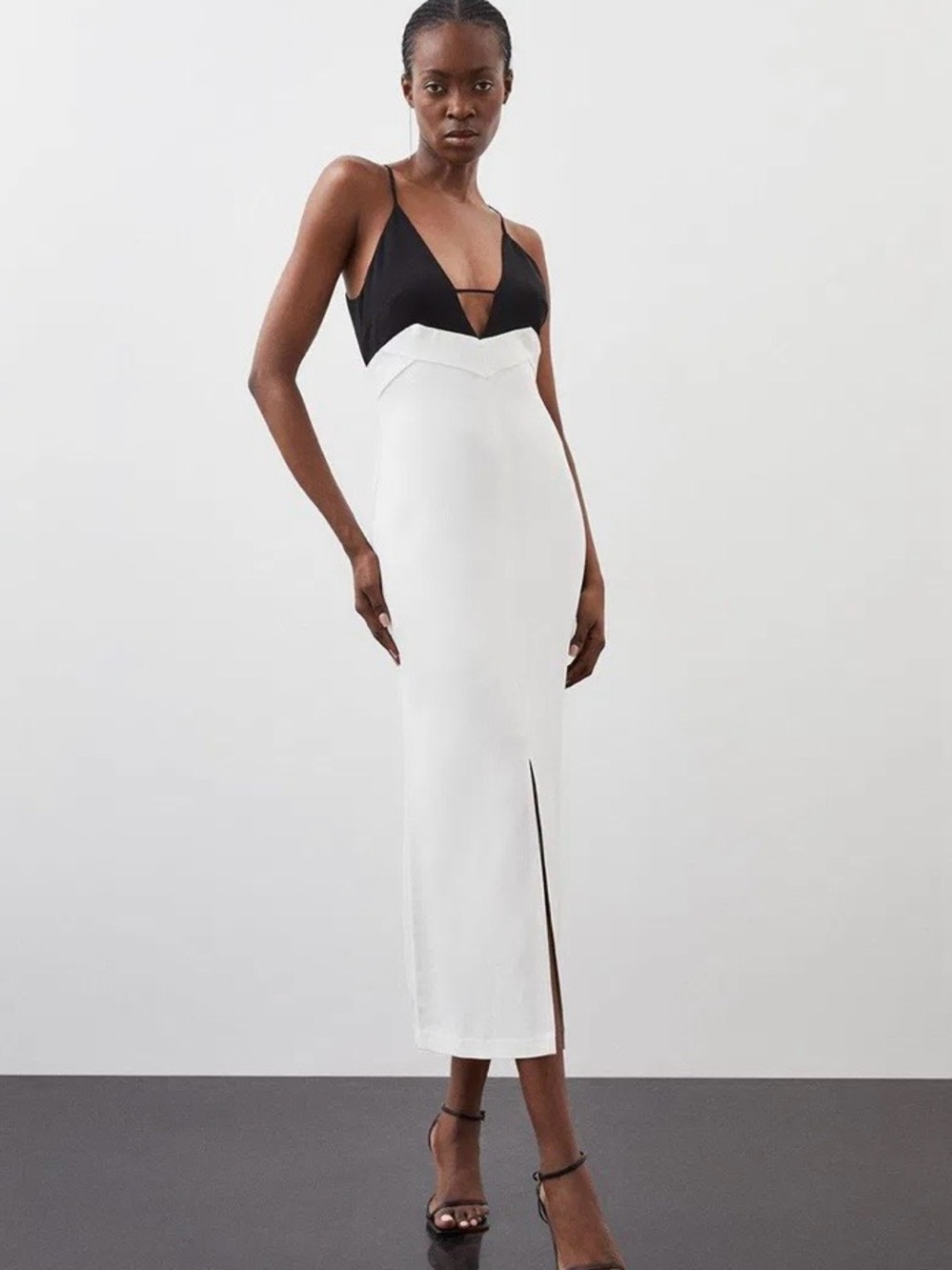 New Karen Millen Woven Crepe Contrast Panel Midi Dress